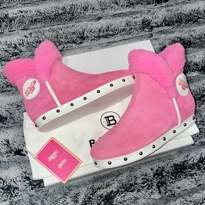 Balmain X Barbie Urra Studded Pink Shearling Suede Boots NIB Bootie Shoes